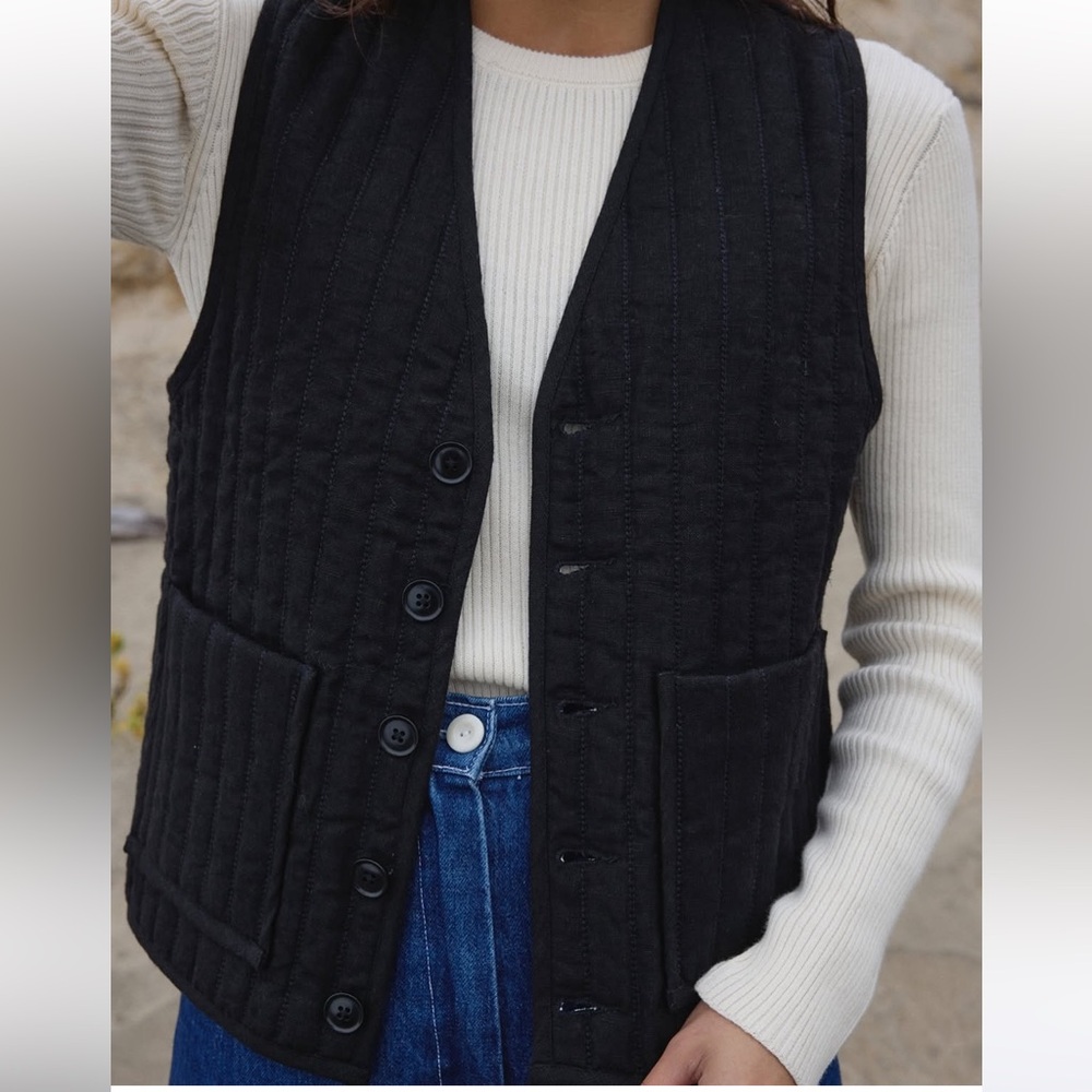Classic Black Quilted Button-Front Vest